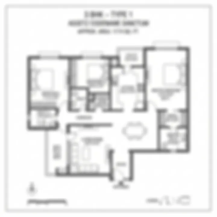 3 BHK Type 1 — 1774 sqft floor plan